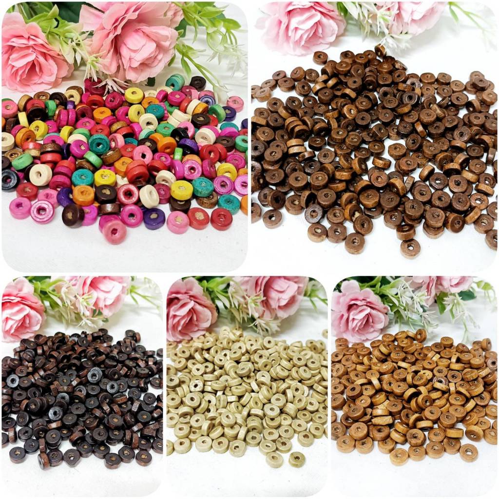 ลูกปัดไม้ทรงเขียง ลูกปัดไม้แท้ แพค 20 กรัม ราคา 20 บาท พร้อมส่ง