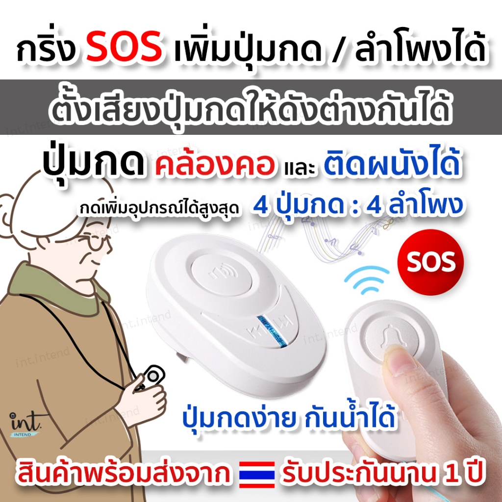 (รับประกันนาน 1 ปี) กริ่งฉุกเฉิน 🆘กร่ิงกดเรียก กริ่ง SOS ปุ่มกดเรียก กริ่งขอความช่วยเหลือ กริ่งผู้ป่วย กริ่งผู้สูงอายุ