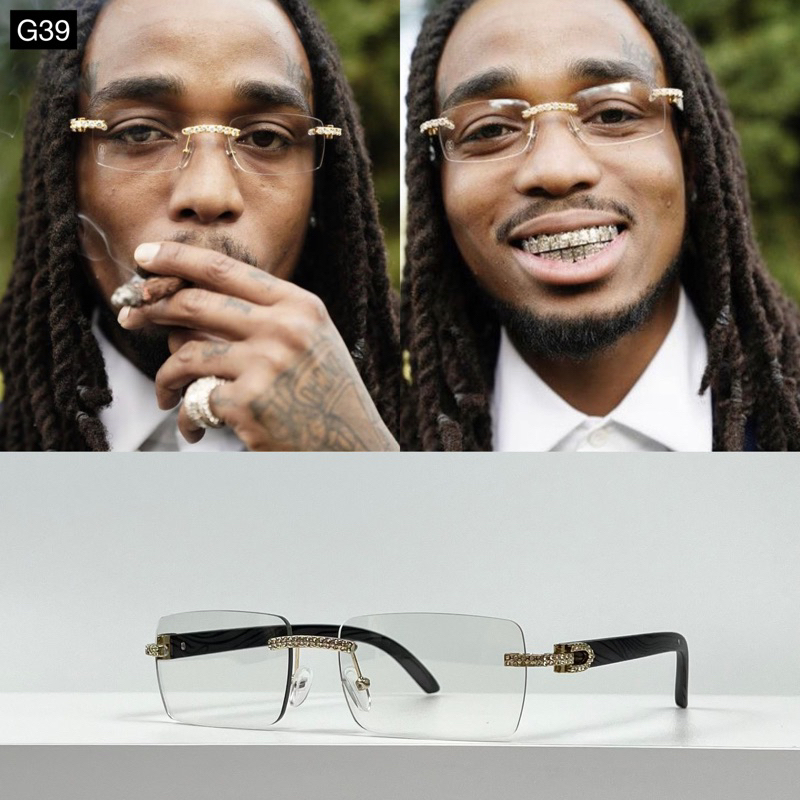 [G39] แว่นกันแดดไร้กรอบ อะไหล่ฝังเพชร   เลนส์ UV400