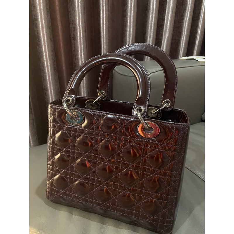 Used Lady Dior หนัง Calf patent 10” แท้ 100%