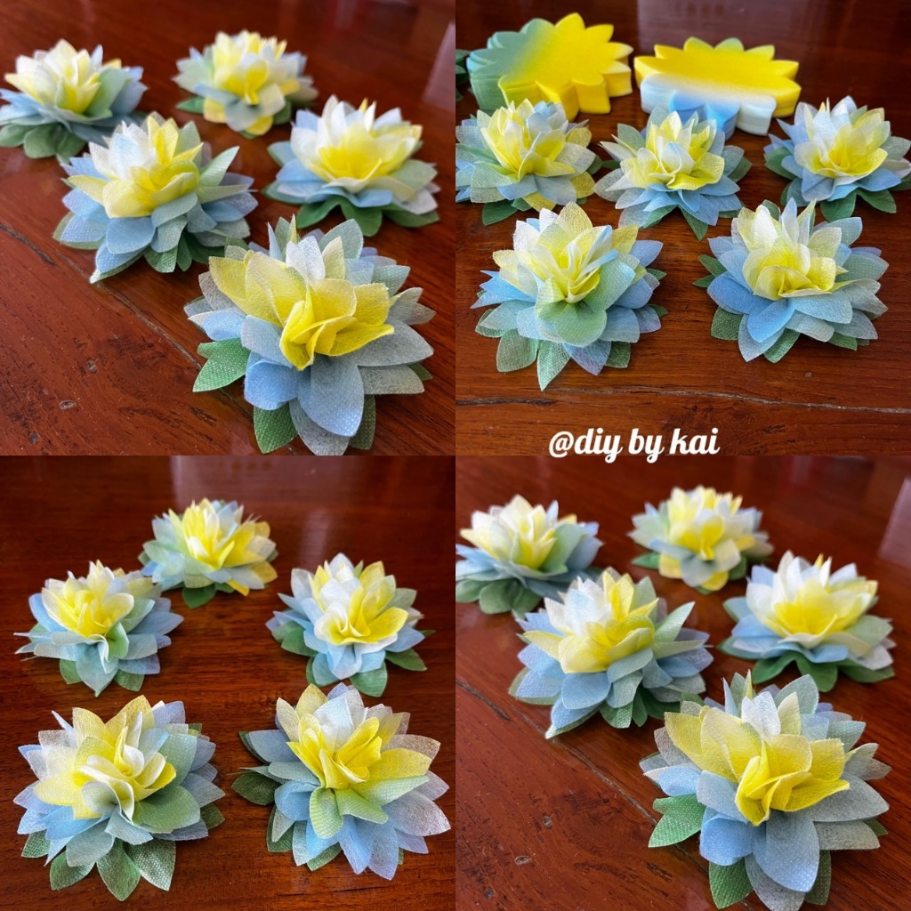 กระดาษสาห่อเหรียญ ดอกบัวสีฟ้าเหลืองทูโทน  (5 ห่อ)