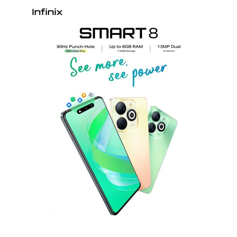 Infinix Smart 8 สมาร์ทโฟน หน้าจอ 6.6 นิ้ว แบตเตอรี่ขนาด 5.000mAh ชาร์จแบตเตอรี่ 10W เครื่องศูนย์แท้ รับประกัน 1 ปี