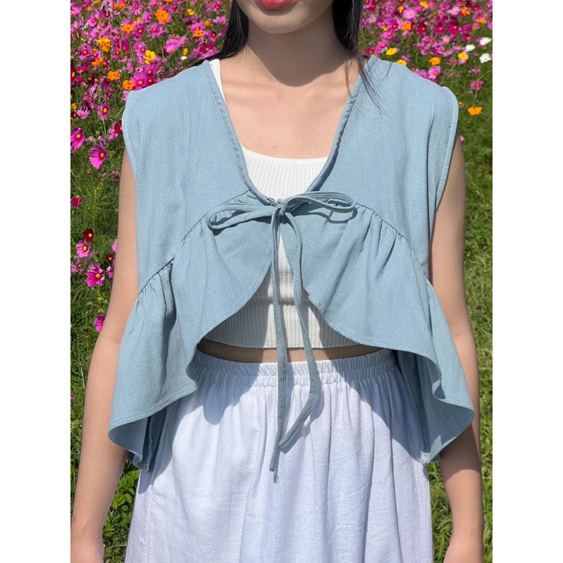 Tulip🌷เสื้อครอประบายเฉียงผูกเชือกด้านหน้าผ้าฝ้าย