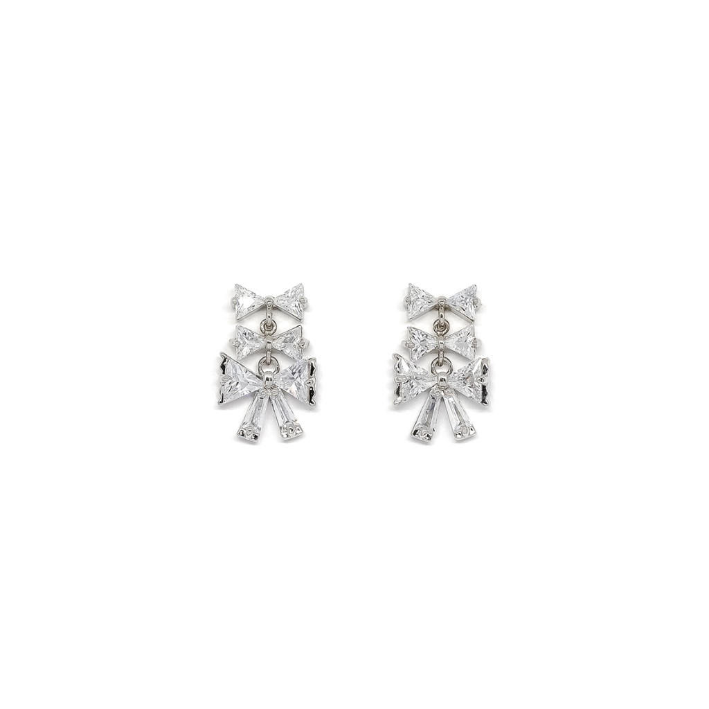 Fyne Fories On Your Wishlist Earrings ♡ ต่างหูโบว์ 3 ชั้น ประดับ zirconia ♡ fynefories
