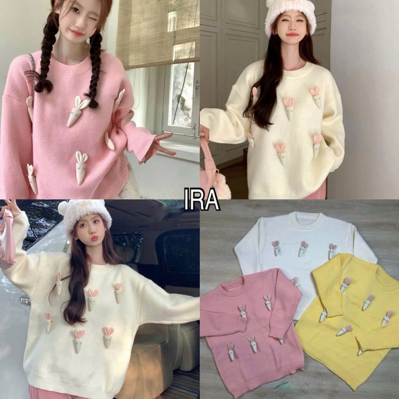BY IRA Carrot Sweater เสื้อกันหนาว ผ้าถัก ทรงหลวม สไตล์ญี่ปุ่น ย้อนยุค สามมิติ แฟชั่นฤดูใบไม้ร่วง สําหรับผู้หญิง