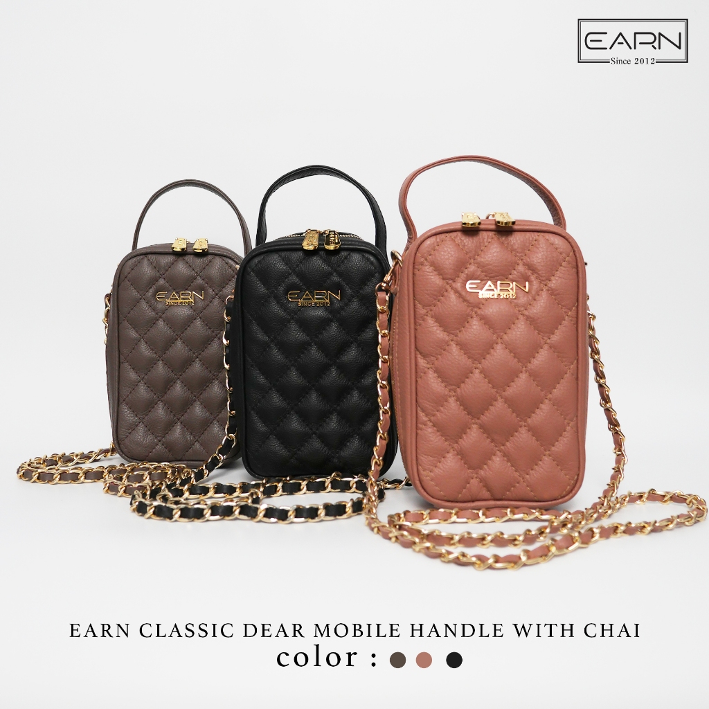 EARN classic my dear mobile handle bag with chain กระเป๋าใส่โทรศัพท์ หนังแท้