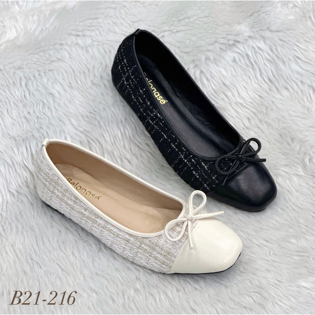 สินค้าขายดี Belongse' รองเท้าคัทชูผ้าทวิต  รุ่น B21-216  ไซส์  36-40  (พร้อมกล่องทุกคู่)