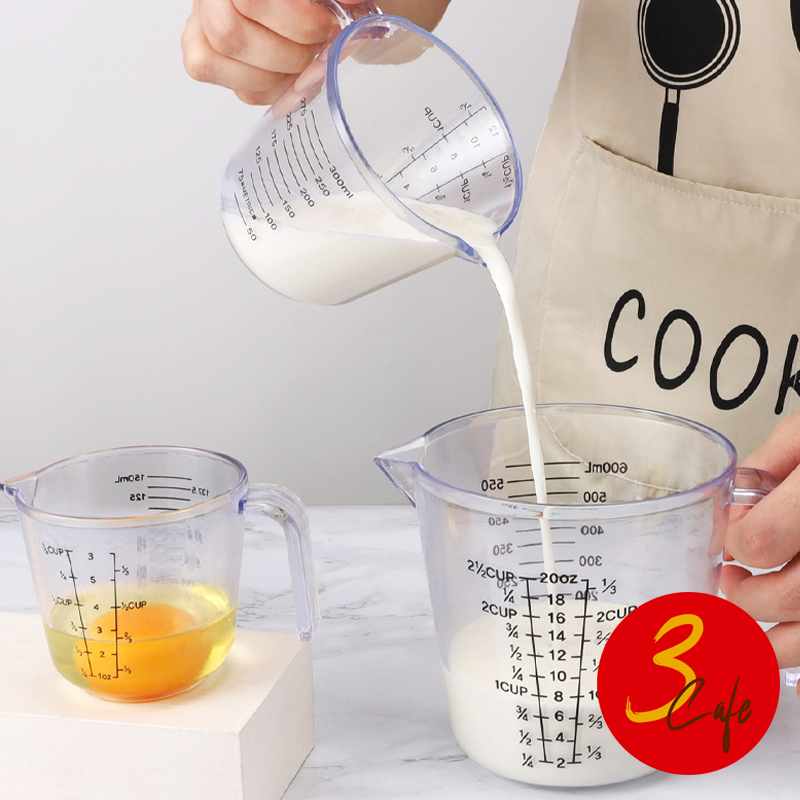 3cafe ถ้วยตวงพลาสติก 3หน่วยตวง(CUP,Oz,ml) 4ขนาด Plastic Measuring Cup