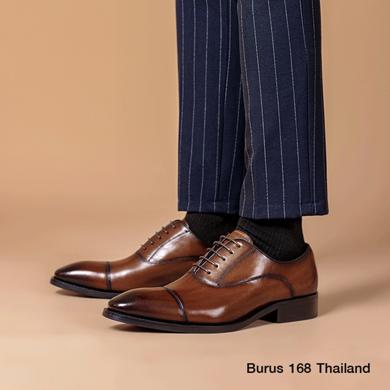 [Size 38-47] รองเท้าหนังแท้ ผู้ชาย (เย็บพื้นทุกคู่) - รุ่น Cap-toe Oxford คัทชูหนังแท้ผู้ชาย รองเท้าหนังทำงาน