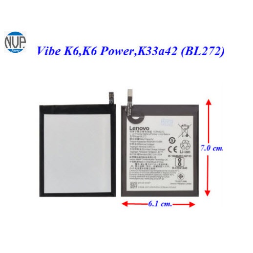 แบตเตอรี่ Lenovo Vibe K6,K6 Power,K33a42 (BL272)     6.1x7.0 cm. 4000 mAh.