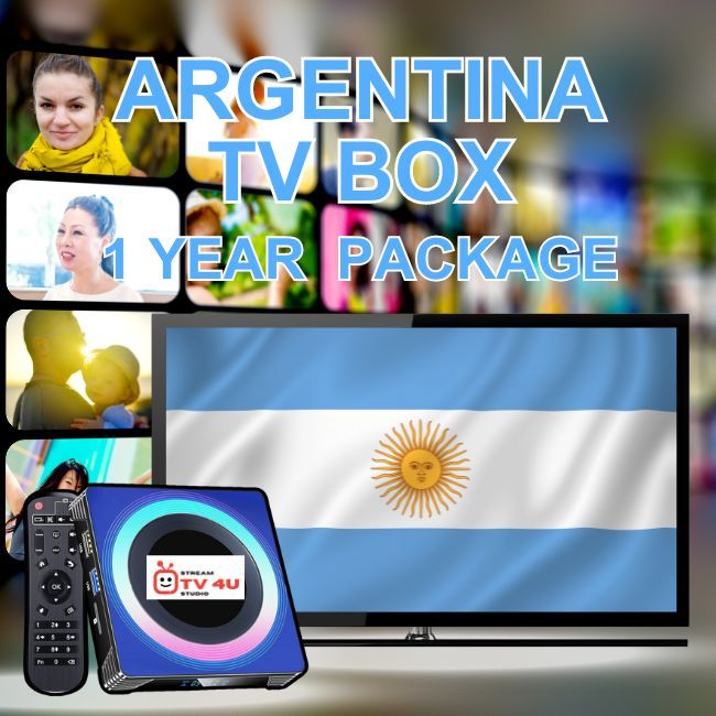 Argentina TV box + 1 Year IPTV package, TV online through our awesome TV box. And ready to use, clear picture 4K FHD.
