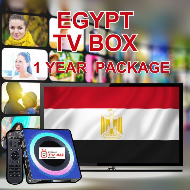Egypt TV box + 1 Year IPTV package, TV online through our awesome TV box. And ready to use, clear picture 4K FHD.