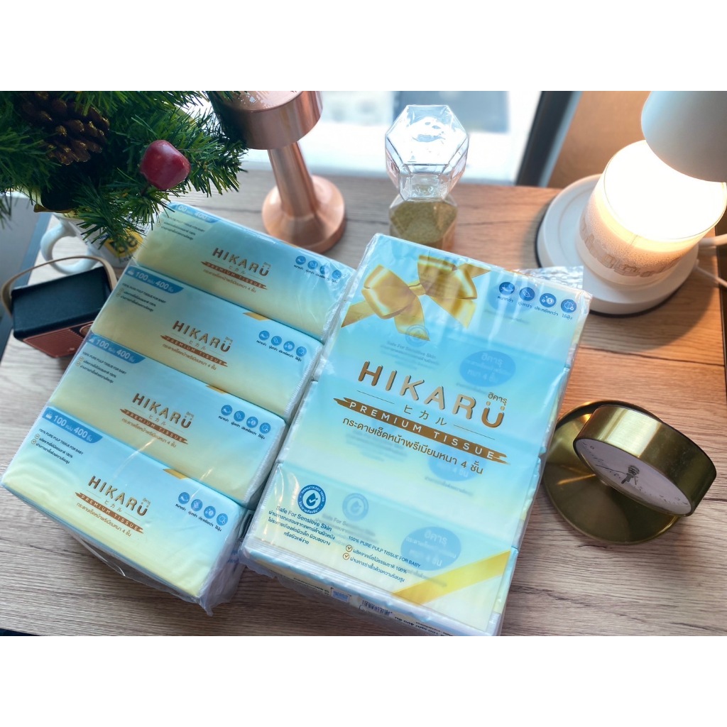 ฮิคารุทิชชู่พรีเมียมหนา 4 ชั้น ไร้ฝุ่น (ริบบิ้น) 7 แพ็คหิ้ว (รบกวนสั่ง 1 ลัง / 1 รายการสั่งซื้อนะคะ)
