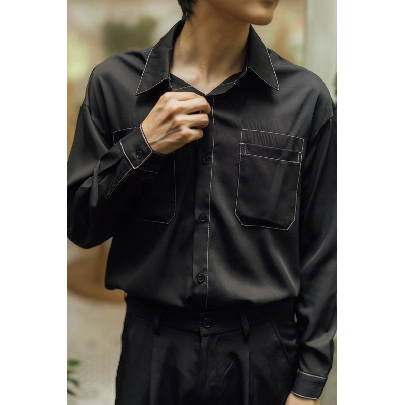 KINS เสื้อเชิ้ตแขนยาว ดีเทลแต่งขอบเส้น | (รหัส : KN79)