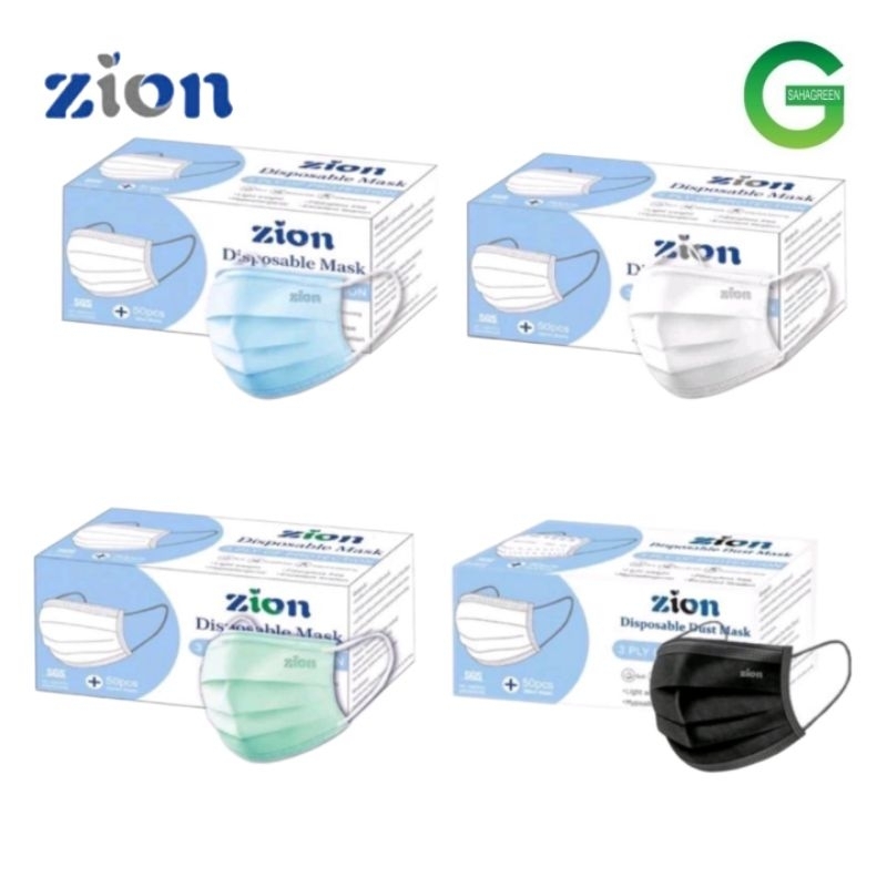 แมส 50ชิ้น ZION รุ่น Disposable Mask หน้ากากป้องฝุ่นละออง หนา 3ชั้น