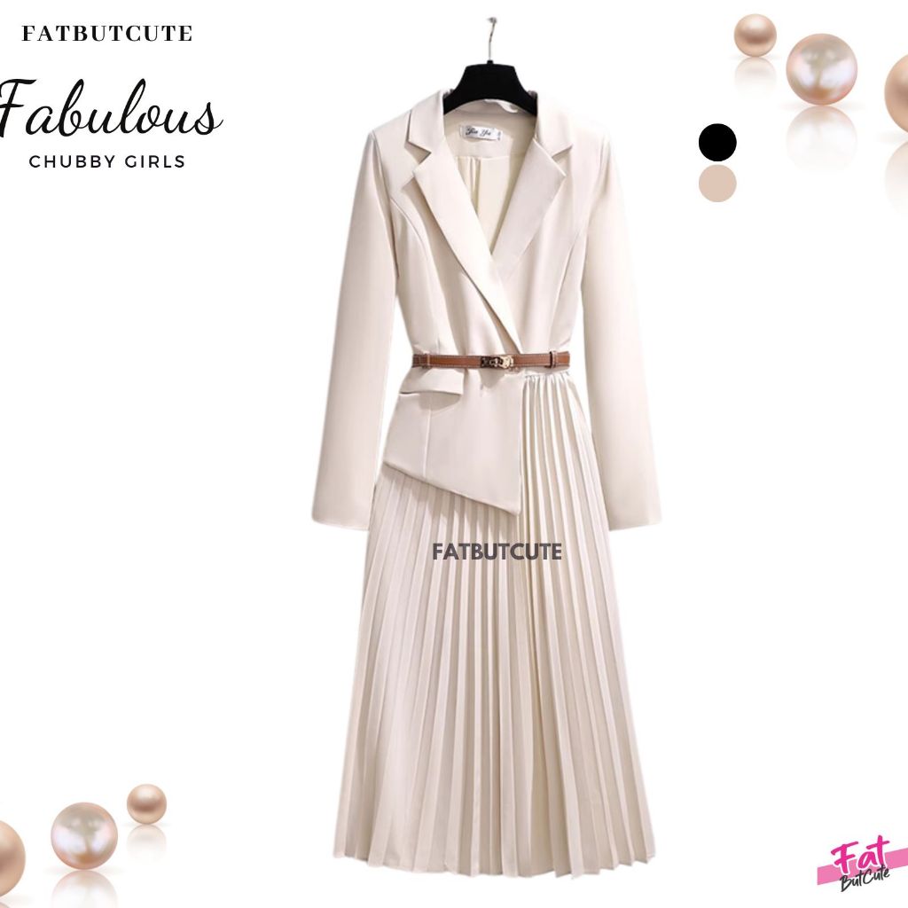 🌠เดรสสูท+เข็มขัด🌠 รุ่นนี้คือลัคชูที่สุด รุ่นนี้เป็นกระโปรงอัดพลีท มีฟองน้ำเสริมไหล่ ผ้าดี รหัส9183