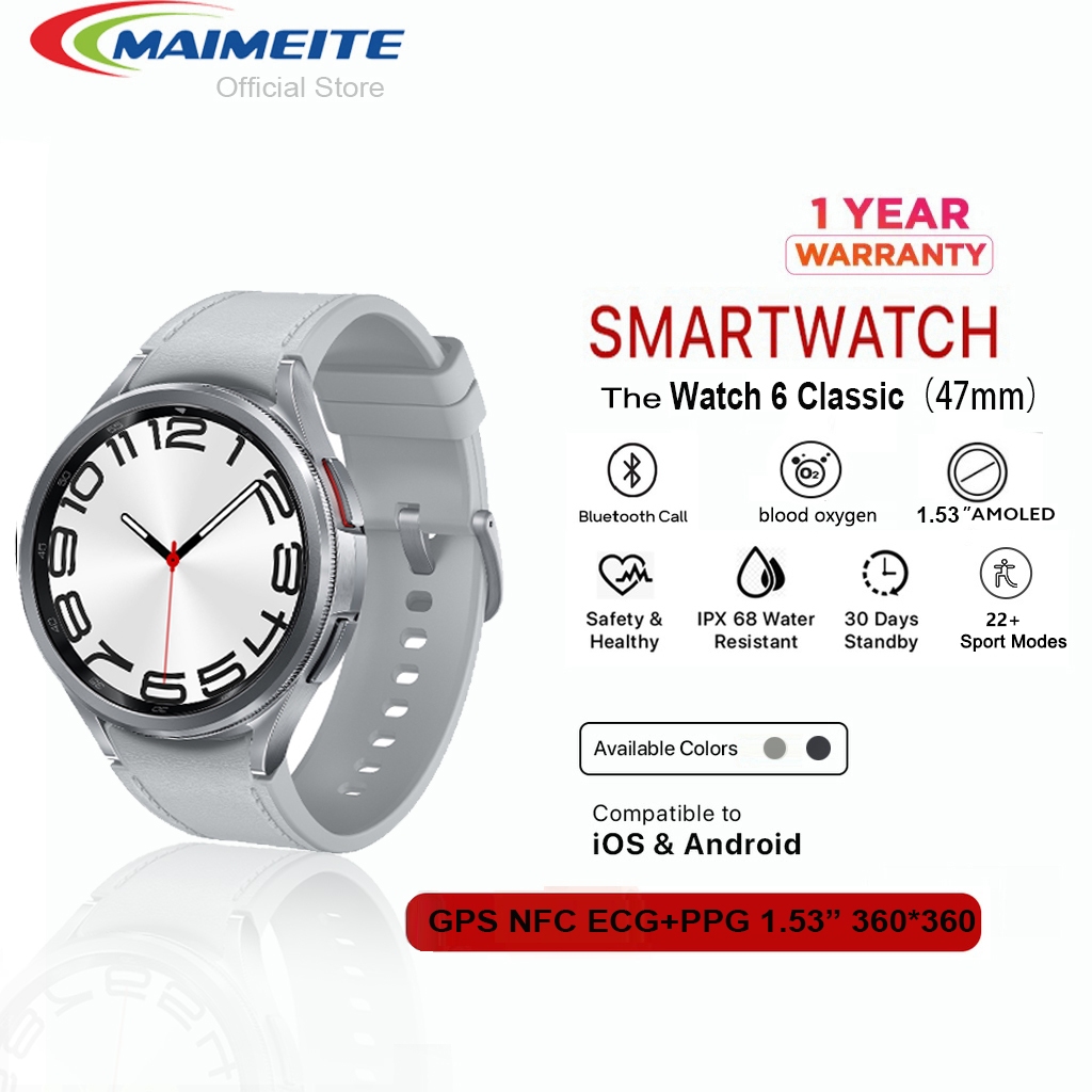 ใหม่ MAIMEITE Watch 6 คลาสสิก 47mm GPS IP68 กันน้ำจริง  มิลลิเมตรบลูทู ธ สมาร์ทนาฬิกาฟิตเนสติดตามความดันโลหิตวัดนาฬิกา