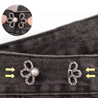 Fashion กระดุมปรับเอว ปรับกางเกงกระโปรง ลายไข่มุข กระชับเอว ไม่มีมุด เย็บด้วยมือเอง พร้อมส่งจากไทย Q-176