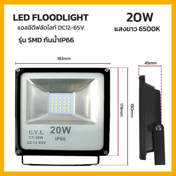 สปอร์ตไลท์ ฟลัดไลท์ 12V 24V 36V 48V 60V 10W 20W 30W 50W  แสงวอร์ม แสงขาว แสงเขียว ราคา ถูกที่สุด ดีลบีเคเค แกลเลอรีภาพที่ 5