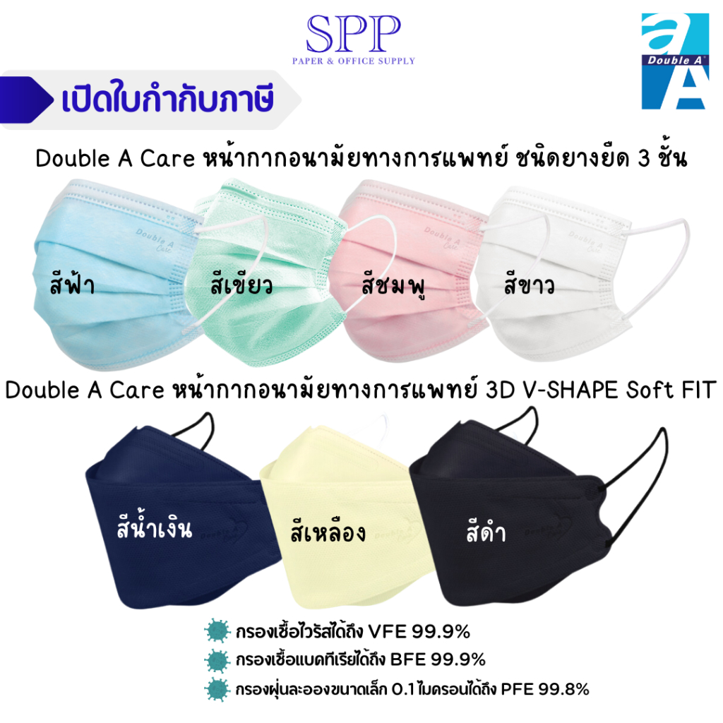 ของแท้ Double A Care หน้ากากอนามัยทางการแพทย์ 1 กล่อง / 50 ชิ้น