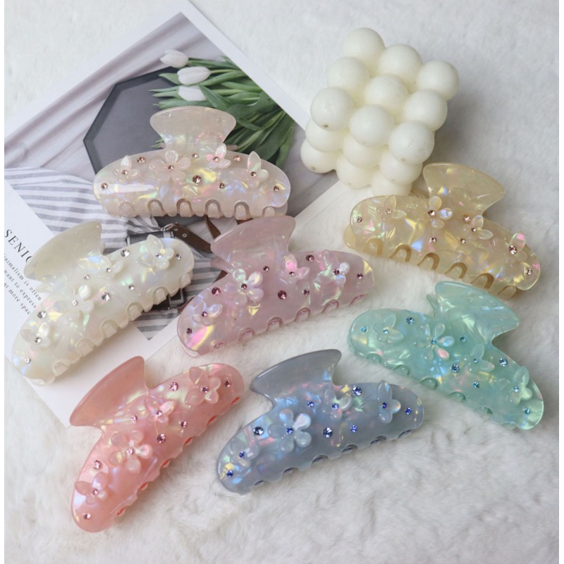 ส่งจากไทย !! กิ๊บลายดอกไม้ ประดับเพชร งานพรีเมี่ยม กิ๊บเจ้าหญิง กิ๊บเกาหลี ขนาด 9.3 cm