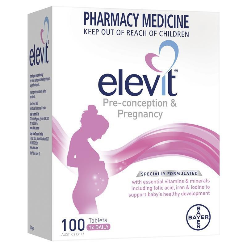 ELEVIT ผู้หญิงการตั้งครรภ์ Multivitamin Pharmacy วิตามินแร่ธาตุให้นมบุตร Folic Acid 100 เม็ด