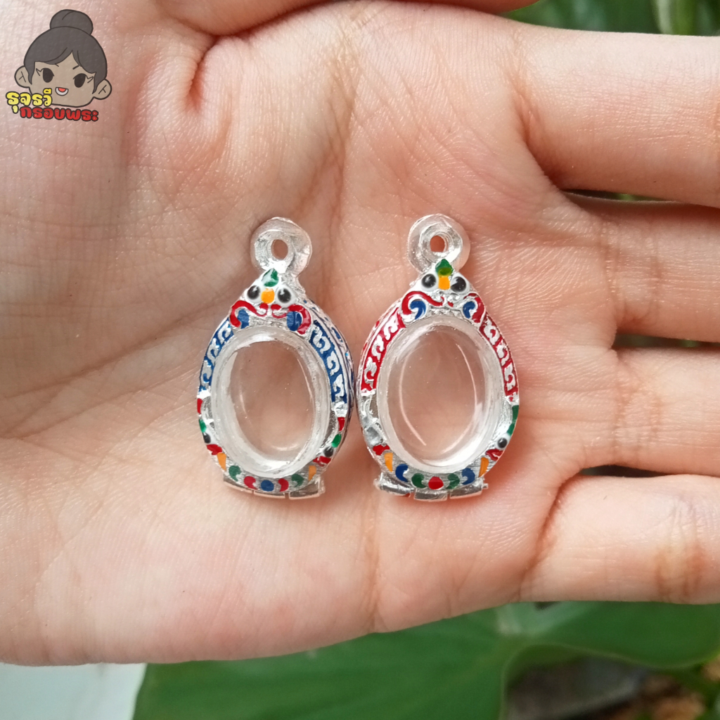 กรอบพระเงิน80% ลงยา เม็ดแตง [ กว้าง1.4*สูง1.9cm(ขนาดจอกระจก)