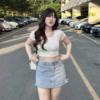 🌈SpinnyHouse🌈เสื้อครอปเบสิคลุค ทรงคอเหลี่ยม ผ้าเรย่อนยืดเยอะ 🌸 ผ้าเย็นใส่สบาย ใส่แล้วพรางหุ่นม้าก รุ่น นิตยา