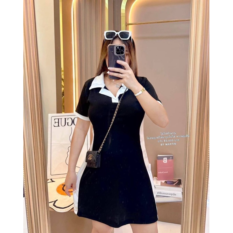 #เดรสสาวอวบ#เดรสคอปกเอวSตัวสั้น