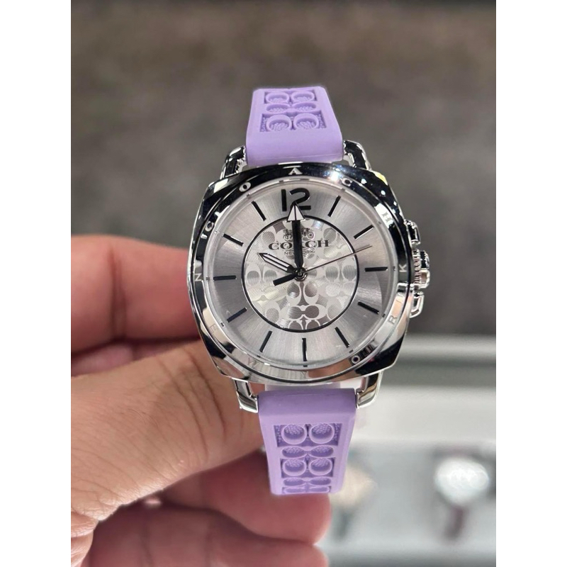 นาฬิกา coach สายซิลิโคลนสีม่วงพลาสเทล หน้าปัดเงิน ขนาด 34mm