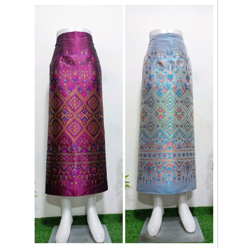 ผ้าถุงสำเร็จแบบป้ายติดตะขอผ้าไหมสังเคราะห์แบบยาว#เบอร์73