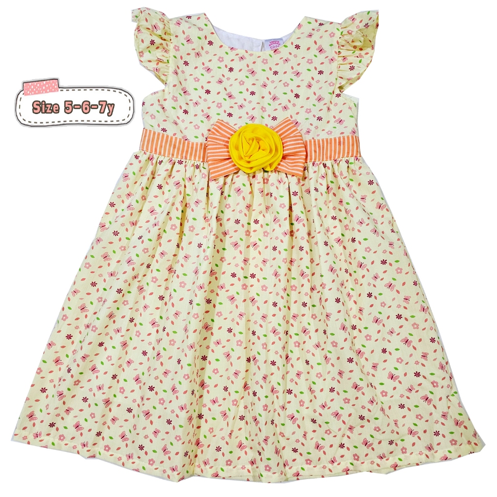 ชุดเดรสเด็กผู้หญิง ไซส์ 5-6-7 ปี ผ้า Cotton มีซับใน พร้อมส่ง