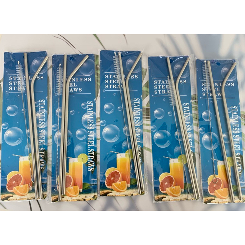 หลอดสแตนเลส หลอดแก้วน้ำ(1แพ็ค)แถมแปรงทำความสะอาดหลอด พร้อมส่ง