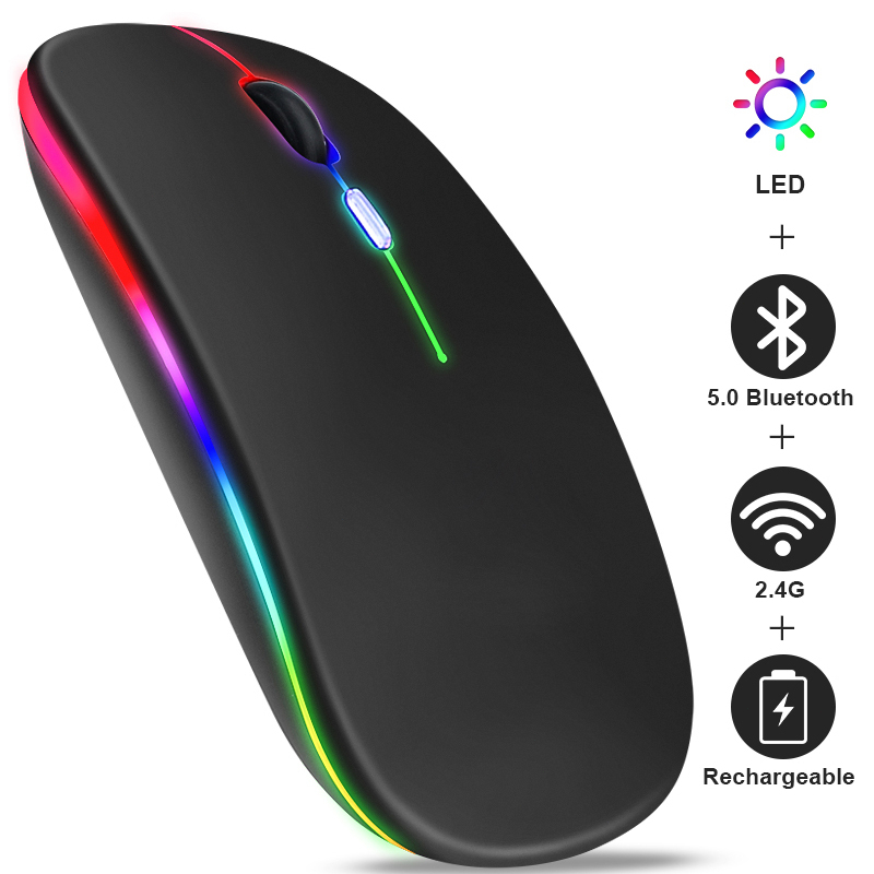 ซื้อ Wireless Mouse 2.4G Mouse เมาส์ไร้สาย เสียงปุ่มเงียบได้ เมาส์เมาส์บลูทูธ แบบชาร์จไฟได้พร้อมไฟRGB Wireless Mouse