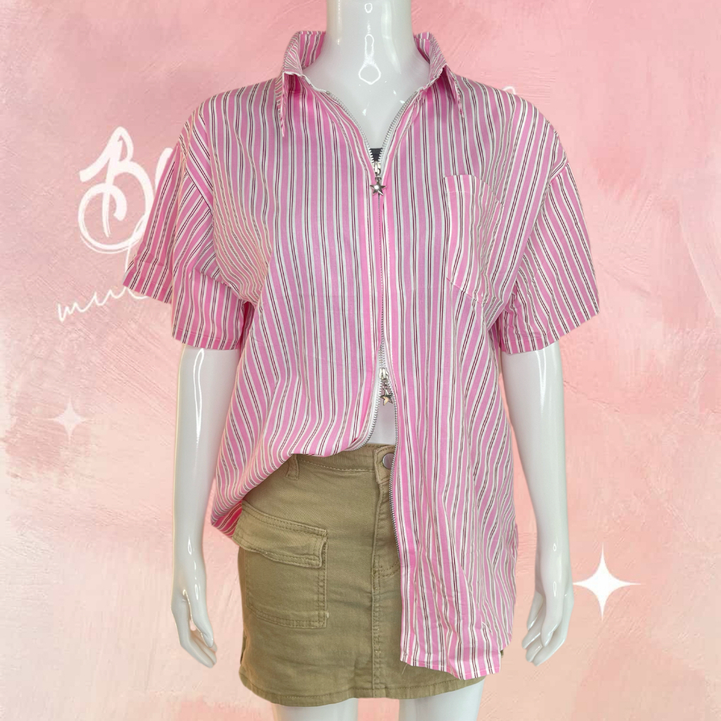 *เชิ้ตแขนสั้นซิป*simmon#kiki#040มี 11 สี *ขนาดเดียว*