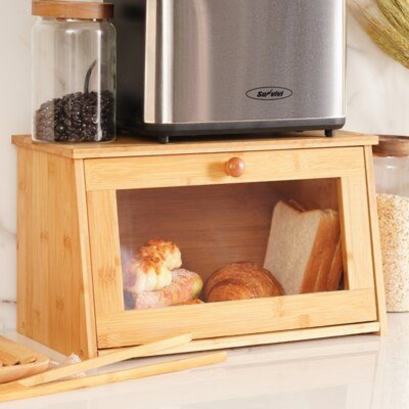 PL45 กล่องวางขนม วางเครื่องใช้ในครัว วางของอเนกประสงค์ ทำจากไม้ยางพาราเกรดA ด้านหน้าเป็นอะคริลิค สวย