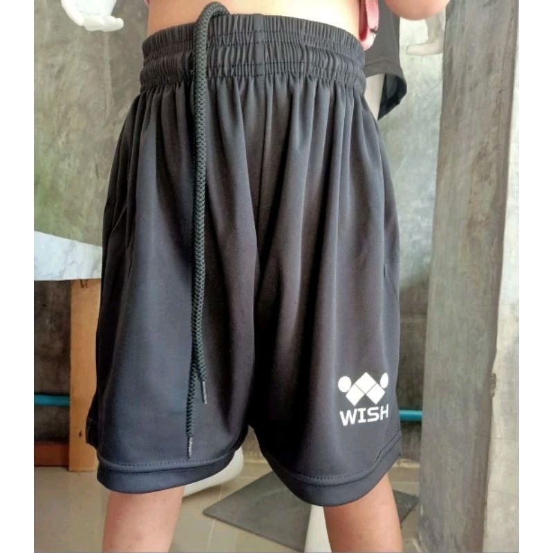 กางเกงกีฬาขาสั้นผ้าไมโคร(เด็ก)ติดโลโก้wish