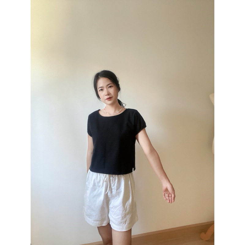 เสื้อครอปผ้าฝ้าย ดีเทลแขนตุ๊กตา ผ่าข้าง top crop - รูปที่ 4