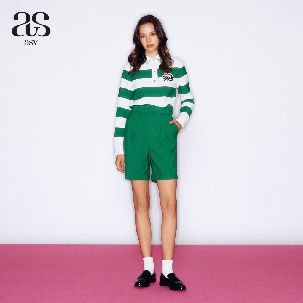 [asv rs24] Bena Bermuda Shorts กางเกงผู้หญิง ขาสั้น ดีเทลจับจีบด้านหน้า แต่งคาดเข็มขัด ผ้าโพลีเอสเตอร์