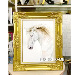 กรอบรูปหลุยส์ดอกใหญ่ สีทอง สีขาว ขนาดภาพ 11x14”, 12x16" , 12x18" ราคาถูกมีขาตั้ง หูแขวนผนัง กระจกด้านหน้า
