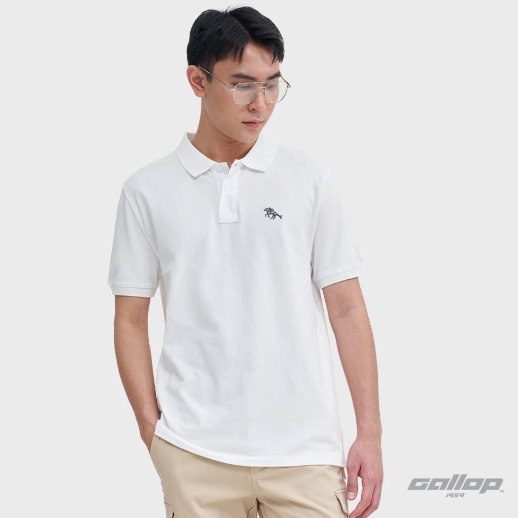 GALLOP : Men's Wear PIQUE POLO SHIRTS เสื้อโปโล ผ้าปิเก้ สีพื้น รุ่น GP9068 สี Eco White - ขาว / ราค