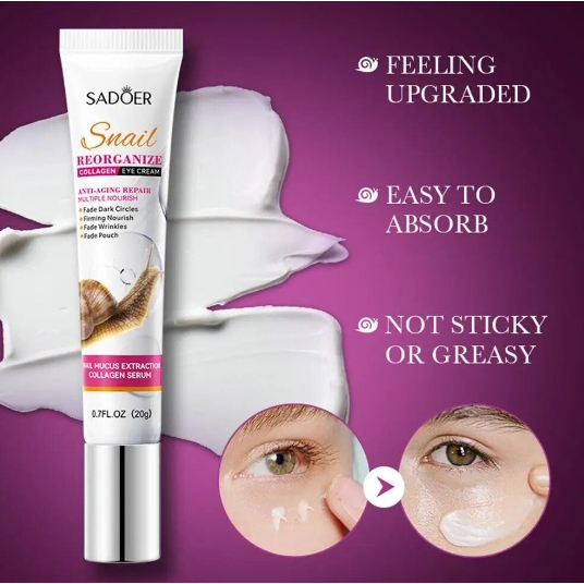 ( มีส่งด่วน ) Sadoer Snail Reorganize Collagen Eye Cream ครีมบำรุงรอบดวงตา คอลลาเจน หอยทาก ขนาด 20 g ( กล่องขาวชมพู )
