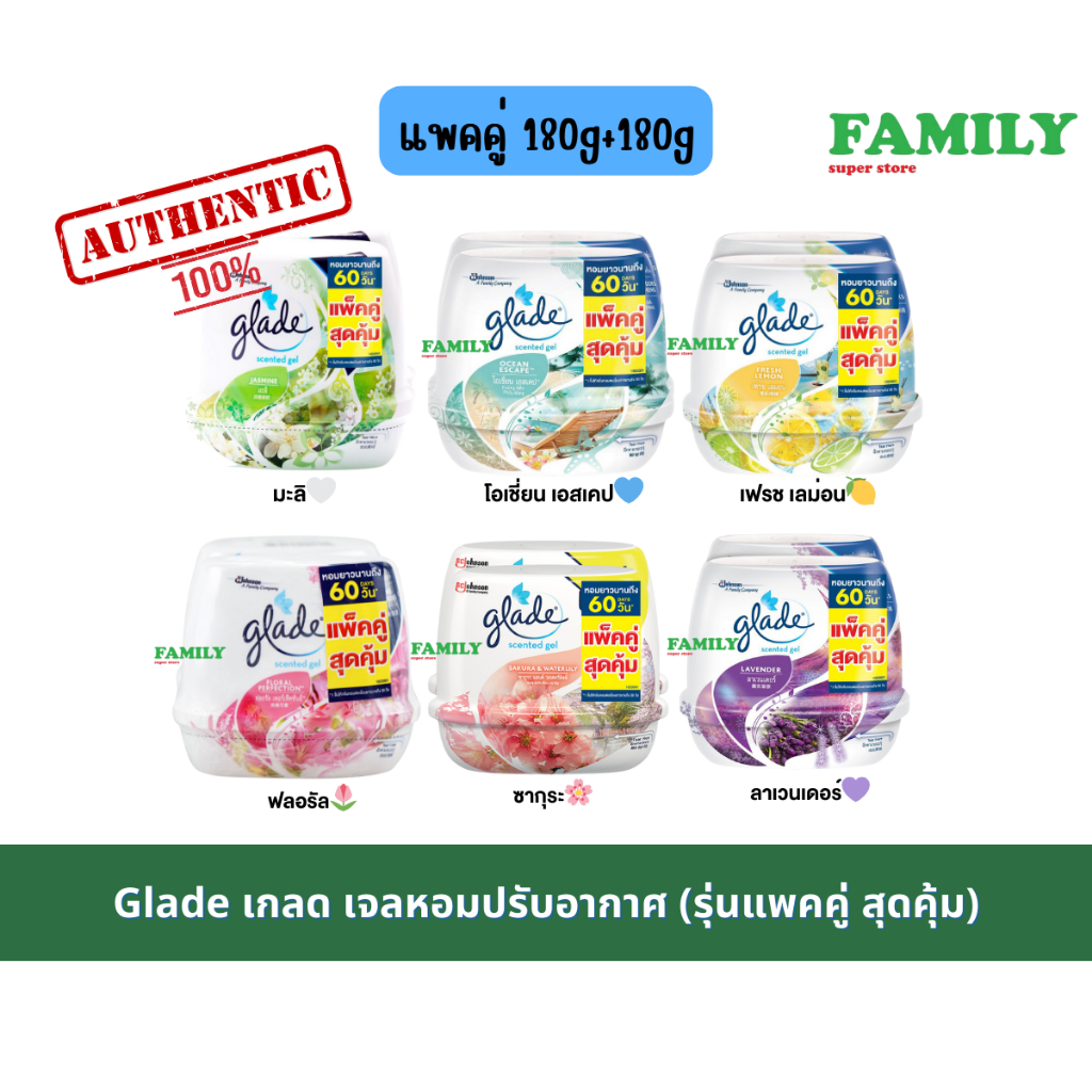 Glade เกลด เจลหอมปรับอากาศ (รุ่นแพคคู่ สุดคุ้ม) (180g+180g) [006]