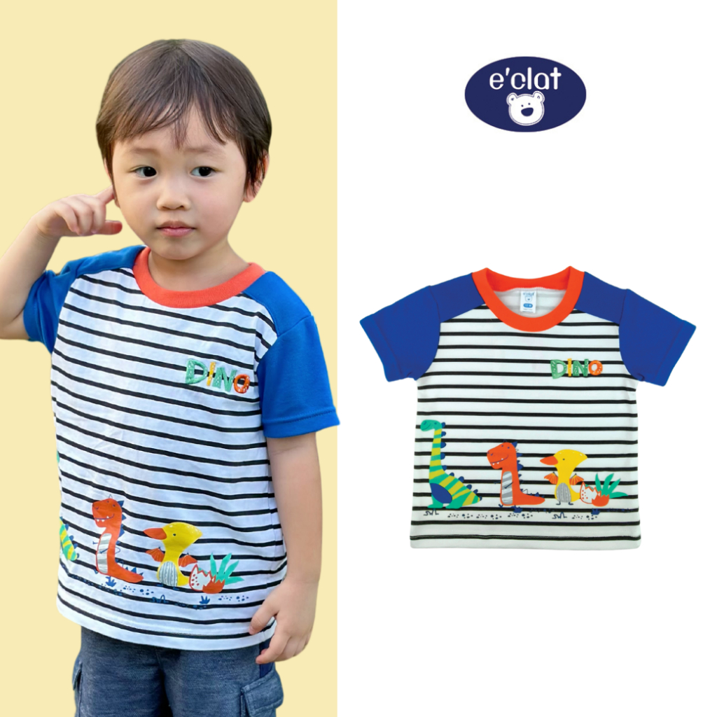 E'clat เสื้อเด็กผู้ชาย คอกลม แขนสั้น ตัวเสื้อพิมพ์ลายผสมปัก ผ้าเจอร์ซี่cooton100% ผ้ายืด ใส่สบาย 7918