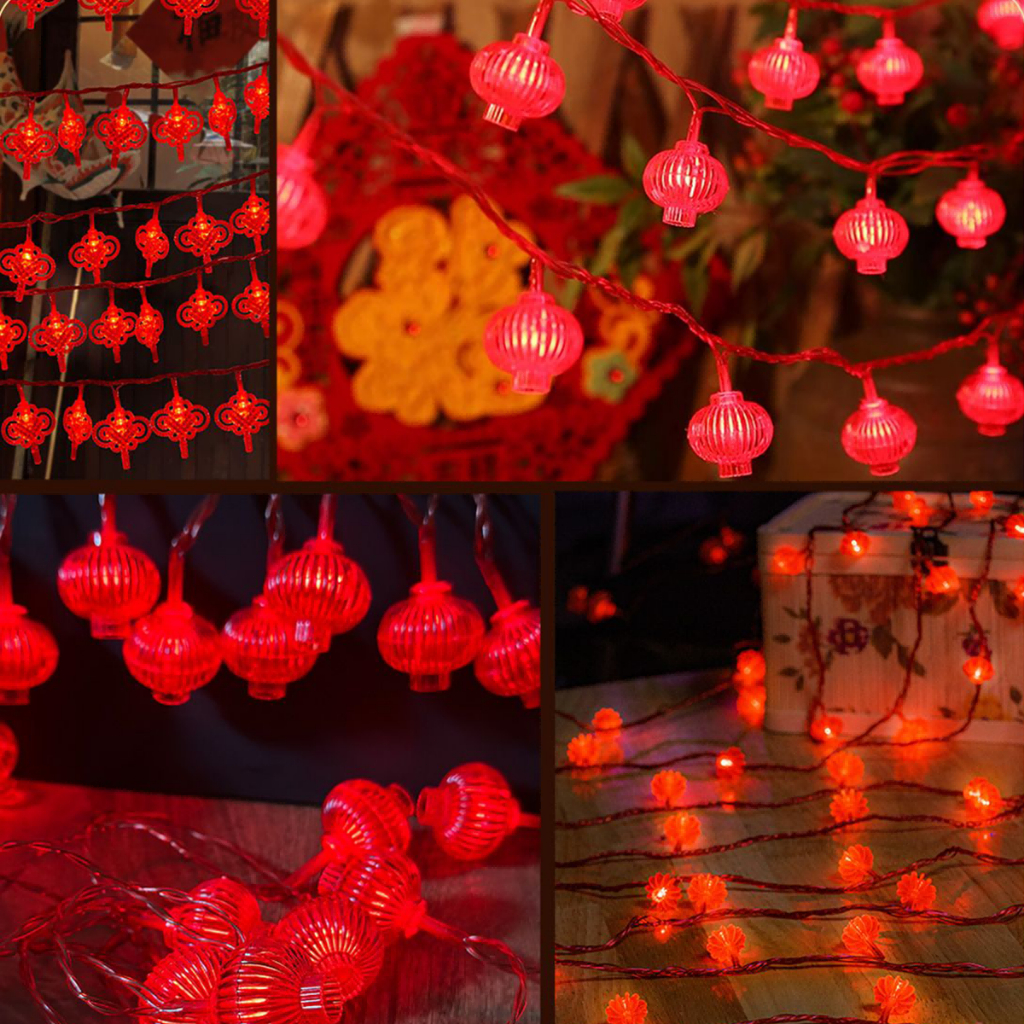 2024 เทศกาลปีใหม่โคมไฟสีแดง โคมไฟสีขนาดเล็ก ไฟกระพริบ LEDไฟสตริง บ้านระเบียงไฟตกแต่ง จีนใหม่ปีตกแต่ง แบตเตอรี่ขับเคลื่อน