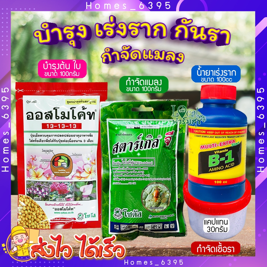 เซ็ต ปุ๋ยต้นไม้ บำรุง เร่งราก กันรา กำจัดแมลง🍃 น้ำยาเร่งราก B1 ปุ๋ยออสโมโค้ท สตาร์เกิลจี แคปแทน 🌵 ปุ
