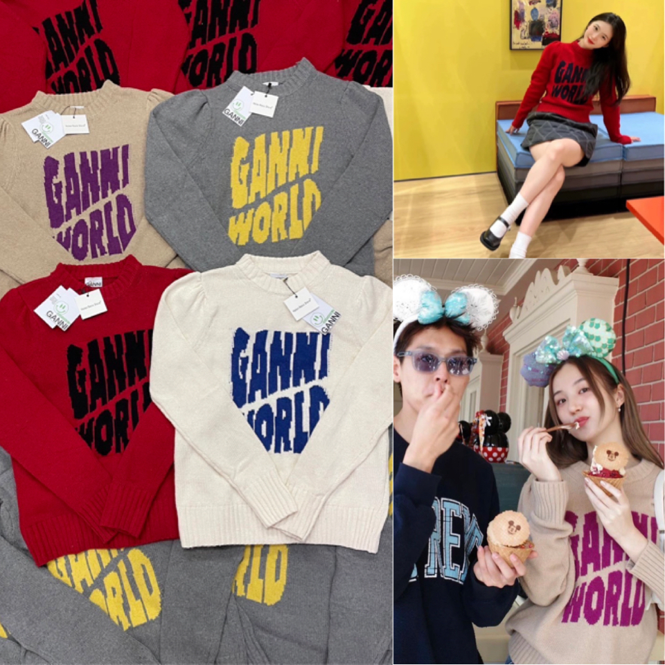 GANNI WORLDเสื้อไหมพรมแขนยาว ทอลาย💛❤️🤎