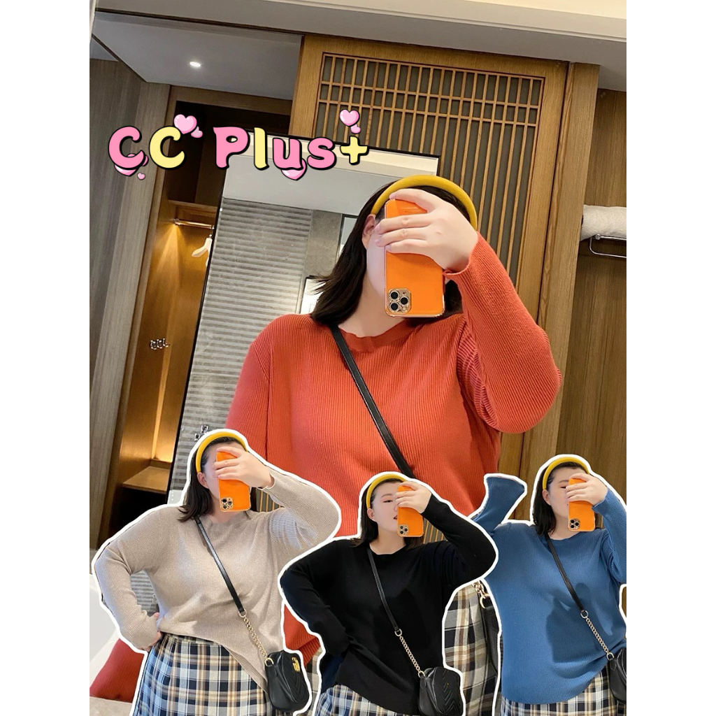 CiCi Plus+(B6019) เสื้อเเขนยาวไหมพรม คอกลม ผ้ายืด ใส่สบาย ใส่ได้กับทุกฤดู สไตล์สาวพลัสไซส์