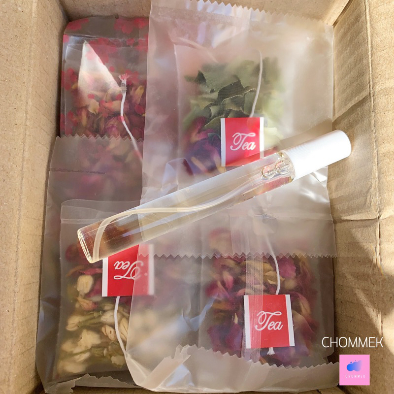 กล่องสุ่มชาดอกไม้ 10 ซอง แถมน้ำหอมชาอู่หลง(กลิ่นพี่แจ็ค)10ml 1 ขวด