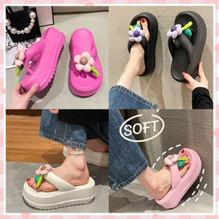 มาแรง รองเท้าแตะหูหนีบติดดอกไม้หน้า พื้นหนาพื้นนุ่มน้ำหนักเบ…